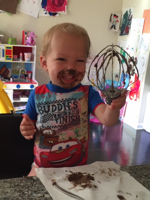 Yes! My first time with the beater!!!! This is delicious. Why have you been holding out on me, Ma?!? (Confession from Mom - Nat always gets it first)