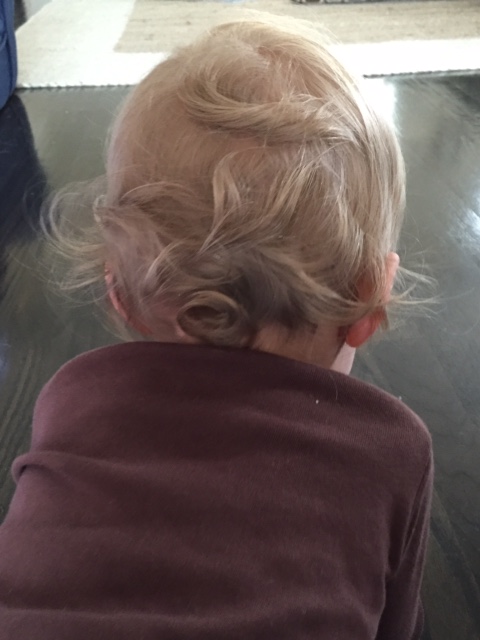 Mom, why are you chasing after me, taking pics of the back of my head? (Mom's answer: I'm literally OBSESSED with those curls. They look different everyday. I hope he doesn't need a haircut til he's 5.)